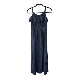 Deja Bleu Maxi Jean Dress Sz S Blue Chambray Sleveles Adjustable Strap  Classic